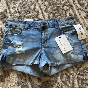 Distressed jean shorts